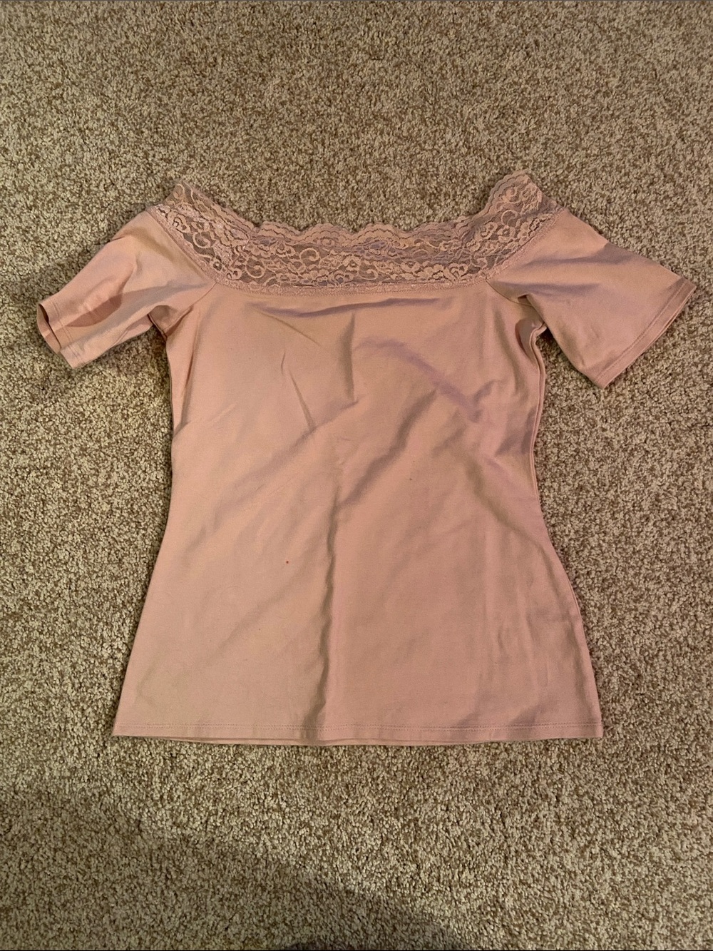 Decree Pink Off-Shoulder Lace Trim Crop Top